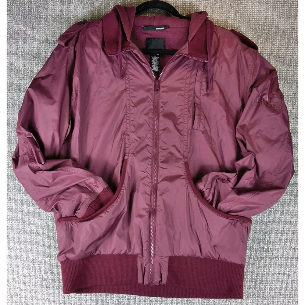 Vintage Y2K Ambiguous Skateboards Hooded Bomber Jacket Maroon XL